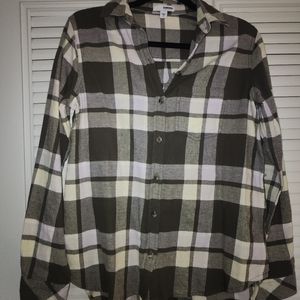 Sonoma Olive Green/Plaid-Pockets-Collar-Flannel Shirt Small